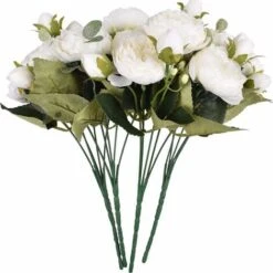 4 Mazzi Di Fiori Di Peonia In Seta Artificiale Glorioso Fiore Finto Per La Decorazione Della Casa Nuziale Della Festa Nuziale, 5 Forchette, 9 Teste (bianco) -Vendite VIDAXL 31782272 3