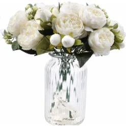 4 Mazzi Di Fiori Di Peonia In Seta Artificiale Glorioso Fiore Finto Per La Decorazione Della Casa Nuziale Della Festa Nuziale, 5 Forchette, 9 Teste (bianco) -Vendite VIDAXL 31782272 5