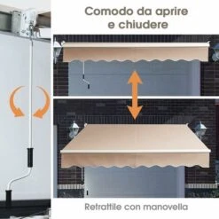COSTWAY Tenda Da Sole Per Esterno Avvolgibile, Tenda Da Sole A Bracci Estensibili Con Telaio In Alluminio E Tettuccio Resistente Al Sole E Impermeabile E Manovella, 295 X 250 Cm, Beige -Vendite VIDAXL 33965998 4