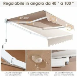 Tenda Da Sole Manuale Avvolgibile, Tettuccio Parasole Impermeabile Con Manovella, Ideale Per Giardino E Balcone (245x200 Cm Beige) -Vendite VIDAXL 33966010 3