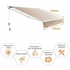Tenda Da Sole Manuale Avvolgibile, Tettuccio Parasole Impermeabile Con Manovella, Ideale Per Giardino E Balcone (245x200 Cm Beige) -Vendite VIDAXL 33966010 5