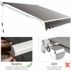 COSTWAY Tenda Da Sole Per Esterno Avvolgibile, Tenda Da Sole A Bracci Estensibili Con Telaio In Alluminio E Tettuccio Resistente Al Sole E Impermeabile E Manovella, 295 X 250 Cm, Grigio -Vendite VIDAXL 33966013 5
