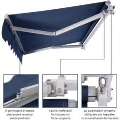 COSTWAY Tenda Da Sole Per Esterno Avvolgibile, Tenda Da Sole A Bracci Estensibili Con Telaio In Alluminio E Tettuccio Resistente Al Sole E Impermeabile E Manovella (250 X 200 Cm, Blu) 8 COSTWAY Tenda Da Sole Per Esterno Avvolgibile, Tenda Da Sole A Bracci Estensibili Con Telaio In Alluminio E Tettuccio Resistente Al Sole E Impermeabile E Manovella (250 X 200 Cm, Blu) -Vendite VIDAXL 34725767 4