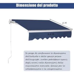 COSTWAY Tenda Da Sole Per Esterno Avvolgibile, Tenda Da Sole A Bracci Estensibili Con Telaio In Alluminio E Tettuccio Resistente Al Sole E Impermeabile E Manovella (250 X 200 Cm, Blu) 9 COSTWAY Tenda Da Sole Per Esterno Avvolgibile, Tenda Da Sole A Bracci Estensibili Con Telaio In Alluminio E Tettuccio Resistente Al Sole E Impermeabile E Manovella (250 X 200 Cm, Blu) -Vendite VIDAXL 34725767 5
