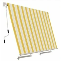Tenda Da Sole A Caduta 300x 250 Cm Da Balcone Inclinazione Fissa Gialla E Bianco