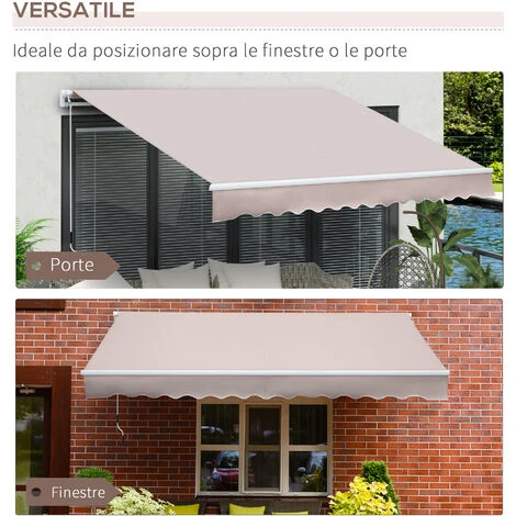 Outsunny Tenda Da Sole A Braccio Avvolgibile Manuale In Poliestere Impermeabile, Beige, 3x2m 5 Outsunny Tenda Da Sole A Braccio Avvolgibile Manuale In Poliestere Impermeabile, Beige, 3x2m - immagine 5