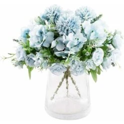 SOEKAVIA 3 Pezzi Bouquet Di Rose Ortensia Fiori Di Seta Artificiale Composizione Da Sposa Bouquet Da Sposa Tessuti Per La Casa Oggetti Decorativi Generici In Rosa Bianca Senza Vaso-blu