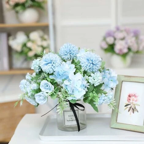 SOEKAVIA 3 Pezzi Bouquet Di Rose Ortensia Fiori Di Seta Artificiale Composizione Da Sposa Bouquet Da Sposa Tessuti Per La Casa Oggetti Decorativi Generici In Rosa Bianca Senza Vaso-blu 2 SOEKAVIA 3 Pezzi Bouquet Di Rose Ortensia Fiori Di Seta Artificiale Composizione Da Sposa Bouquet Da Sposa Tessuti Per La Casa Oggetti Decorativi Generici In Rosa Bianca Senza Vaso-blu - immagine 2