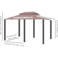 Outsunny Gazebo In Acciaio Con Doppio Tetto E Tende Impermeabili Color Cachi 4 X 3 M -Vendite VIDAXL 36778153 3