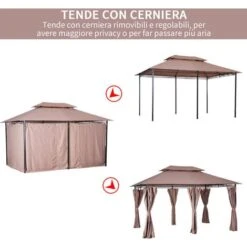 Outsunny Gazebo In Acciaio Con Doppio Tetto E Tende Impermeabili Color Cachi 4 X 3 M -Vendite VIDAXL 36778153 4