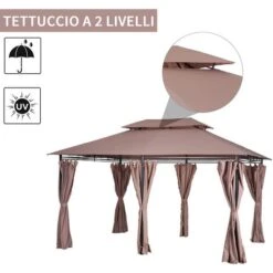 Outsunny Gazebo In Acciaio Con Doppio Tetto E Tende Impermeabili Color Cachi 4 X 3 M -Vendite VIDAXL 36778153 5