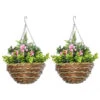 Outsunny Set Di 2 Piante Finte Lisianthus Da Appendere Per Interno Ed Esterno Con Vaso In Vimini E Catenelle, Ф25x34cm, Rosa E Verde