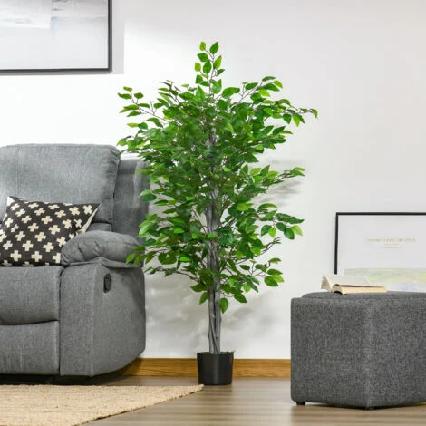 HOMCOM Pianta Artificiale Di Ficus Alta 135cm Con Vaso Per Interno Ed Esterno - Verde 2 HOMCOM Pianta Artificiale Di Ficus Alta 135cm Con Vaso Per Interno Ed Esterno - Verde - immagine 2