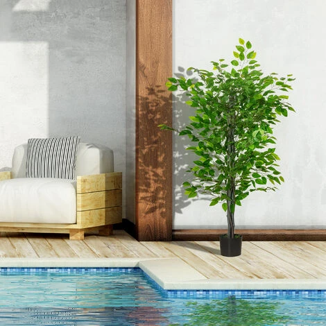 HOMCOM Pianta Artificiale Di Ficus Alta 135cm Con Vaso Per Interno Ed Esterno - Verde 4 HOMCOM Pianta Artificiale Di Ficus Alta 135cm Con Vaso Per Interno Ed Esterno - Verde - immagine 4