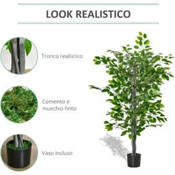 HOMCOM Pianta Artificiale Di Ficus Alta 135cm Con Vaso Per Interno Ed Esterno - Verde 9 HOMCOM Pianta Artificiale Di Ficus Alta 135cm Con Vaso Per Interno Ed Esterno - Verde -Vendite VIDAXL 49307531 5