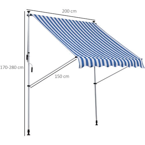 Outsunny Tenda Da Sole Da Esterno A Rullo Con Manovella, Altezza E Angolazione Regolabile, 200x150cm 3 Outsunny Tenda Da Sole Da Esterno A Rullo Con Manovella, Altezza E Angolazione Regolabile, 200x150cm - immagine 3