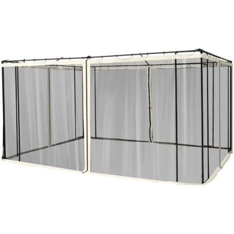 Outsunny Zanzariera Per Gazebo Tende Di Ricambio Universale Con Cerniere, 352x207cm - Nero/Beige 1 Outsunny Zanzariera Per Gazebo Tende Di Ricambio Universale Con Cerniere, 352x207cm - Nero/Beige