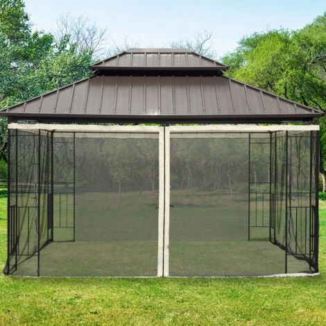 Outsunny Zanzariera Per Gazebo Tende Di Ricambio Universale Con Cerniere, 352x207cm - Nero/Beige 2 Outsunny Zanzariera Per Gazebo Tende Di Ricambio Universale Con Cerniere, 352x207cm - Nero/Beige - immagine 2