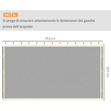 Outsunny Zanzariera Per Gazebo Tende Di Ricambio Universale Con Cerniere, 352x207cm - Nero/Beige 3 Outsunny Zanzariera Per Gazebo Tende Di Ricambio Universale Con Cerniere, 352x207cm - Nero/Beige - immagine 3