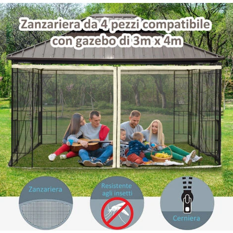 Outsunny Zanzariera Per Gazebo Tende Di Ricambio Universale Con Cerniere, 352x207cm - Nero/Beige 4 Outsunny Zanzariera Per Gazebo Tende Di Ricambio Universale Con Cerniere, 352x207cm - Nero/Beige - immagine 4