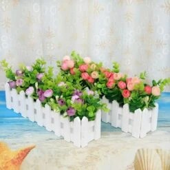 LangRay Rose Piante Artificiali Con Recinzione Fiori Artificiali Finti Con Vaso Simulazione Piante In Vaso Bonsai Fiori Artificiali Piante Artificiali Ornamenti Per Balconi Decorazioni 30 7.5 17 Cm -Vendite VIDAXL 52013429 5