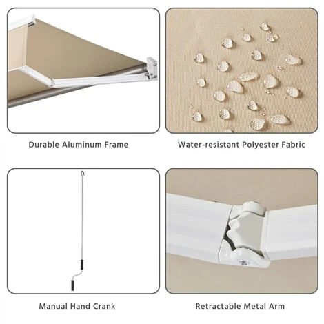 Yaheetech Tenda Da Sole A Bracci Estensibili Avvolgibile Da Esterno Balcone Finestra Porta Tettuccio Ristorante Tendalino A Scomparsa Manuale Resistente Ai Raggi UV 250 X 200 Cm/Beige 3 Yaheetech Tenda Da Sole A Bracci Estensibili Avvolgibile Da Esterno Balcone Finestra Porta Tettuccio Ristorante Tendalino A Scomparsa Manuale Resistente Ai Raggi UV 250 X 200 Cm/Beige - immagine 3