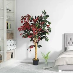 GIANTEX Albero Artificiale Per Esterno O Interno, Ficus Artificiale Decorativo, Altezza 120 M, 540 Fogli E Tronco Naturale, Finta Pianta Decorativa