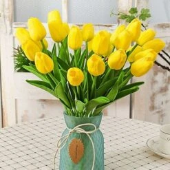 Fiori Di Tulipano Artificiale, 10 Pezzi Di Fiori In Lattice Con Tocco Reale Tulipani Con Foglie, Decorazione Elegante Per Banchetti Nuziali, Cucina Domestica (Giallo) -Vendite VIDAXL 59305553 5