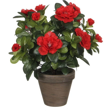 Azalea Rossa Artificiale In Vaso Grigio ø11,5cmx27x20cm 1 Azalea Rossa Artificiale In Vaso Grigio ø11,5cmx27x20cm