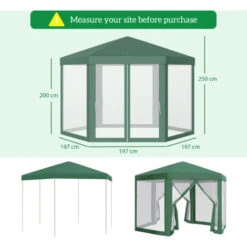 Outsunny Gazebo Esagonale Con Zanzariere In Ferro E Poliestere, Verde -Vendite VIDAXL 6499613 3