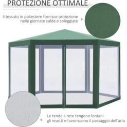 Outsunny Gazebo Esagonale Con Zanzariere In Ferro E Poliestere, Verde -Vendite VIDAXL 6499613 4