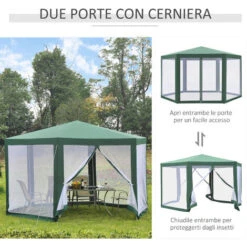 Outsunny Gazebo Esagonale Con Zanzariere In Ferro E Poliestere, Verde -Vendite VIDAXL 6499613 5