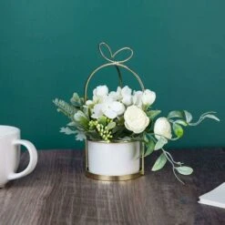 Fiori Artificiali Con Vaso Piante Artificiali Fiori Bonsai In Vaso Di Ceramica Fiori Di Plastica Piante Finte Per La Decorazione Domestica (bianco) -Vendite VIDAXL 66561636 4