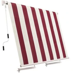 Tenda Da Sole 250 Cm X 250 Cm Bordeaux E Beige A Caduta Avvolgibile Con Braccetti Per Esterno Milos
