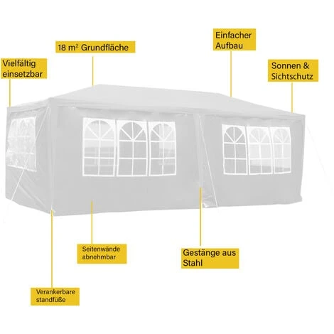 Gazebo Toboli 3x6m Per Feste Bianco Struttura Robusta 6 Teli Laterali Impermeabile Protezione UV 5 Gazebo Toboli 3x6m Per Feste Bianco Struttura Robusta 6 Teli Laterali Impermeabile Protezione UV - immagine 5
