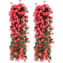 Confezione Da 2 Fiori Artificiali Edera Piante Artificiali All'aperto, Ufficio, Decorazioni Per La Casa, Feste In Giardino, Matrimonio, Rosa Rossa, Rosa Rossa
