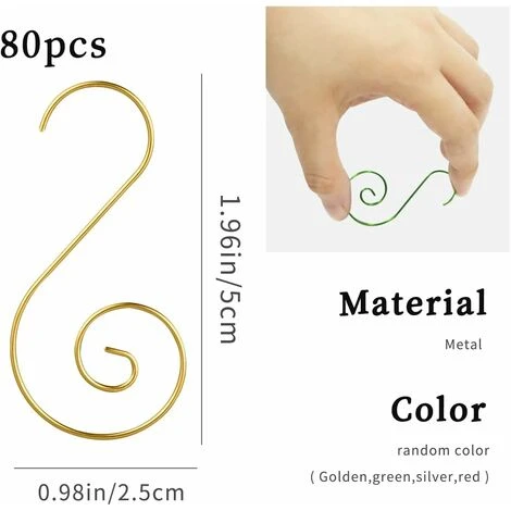 READCLY-Gancio Per Ornamenti Di Natale, Gancio Per Albero Di Natale, Gancio In Metallo A Forma Di S, Ganci A Forma Di S, 5 2,5 CM, 80 Ganci (oro, Rosso, Verde, Argento, 20 Per Colore) 2 READCLY-Gancio Per Ornamenti Di Natale, Gancio Per Albero Di Natale, Gancio In Metallo A Forma Di S, Ganci A Forma Di S, 5 2,5 CM, 80 Ganci (oro, Rosso, Verde, Argento, 20 Per Colore) - immagine 2