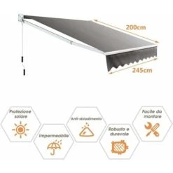 COSTWAY Tenda Da Sole Per Esterno Avvolgibile, Tenda Da Sole A Bracci Estensibili Con Telaio In Alluminio E Tettuccio Resistente Al Sole E Impermeabile E Manovella (245 X 200 Cm) 9 COSTWAY Tenda Da Sole Per Esterno Avvolgibile, Tenda Da Sole A Bracci Estensibili Con Telaio In Alluminio E Tettuccio Resistente Al Sole E Impermeabile E Manovella (245 X 200 Cm) -Vendite VIDAXL 74661376 5