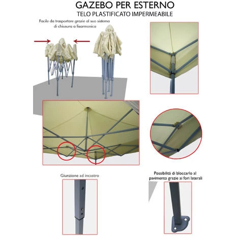 Gazebo Pieghevole Richiudibile Telescopico 3x3 M. Telo Bianco Per Mercato Fiera Manifestazioni Sagra Campeggio Giardino Telo Plastificato Impermeabile Anti Pioggia 2 Gazebo Pieghevole Richiudibile Telescopico 3x3 M. Telo Bianco Per Mercato Fiera Manifestazioni Sagra Campeggio Giardino Telo Plastificato Impermeabile Anti Pioggia - immagine 2