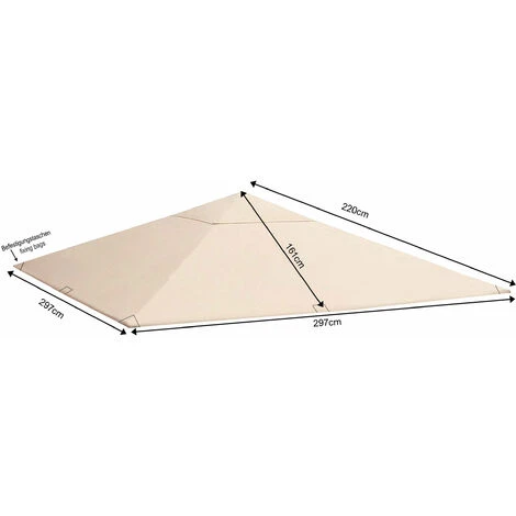 Tetto Di Ricambio Per Gazebo Da Giardino 3x3m 250g/m³ Beige 3 Tetto Di Ricambio Per Gazebo Da Giardino 3x3m 250g/m³ Beige - immagine 3