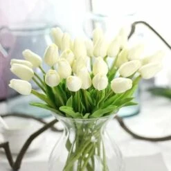RHAFAYRE Confezione Da 10 Tulipani Artificiali Da 34 Cm Per Interni Esterni Matrimoni Cucina Ufficio Bar Casa (Bianco) -Vendite VIDAXL 80396869 5