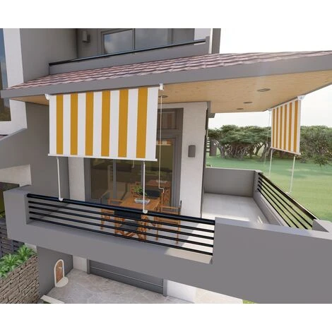 Tenda Da Sole A Caduta Con Bracci 200cm Telo Impermeabile Giallo E Bianco Golisa 3 Tenda Da Sole A Caduta Con Bracci 200cm Telo Impermeabile Giallo E Bianco Golisa - immagine 3