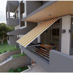 Tenda Da Sole A Caduta Con Bracci 200cm Telo Impermeabile Giallo E Bianco Golisa 7 Tenda Da Sole A Caduta Con Bracci 200cm Telo Impermeabile Giallo E Bianco Golisa -Vendite VIDAXL 80988396 4