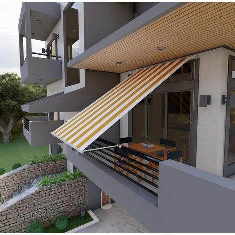 Tenda Da Sole A Caduta Con Bracci 200cm Telo Impermeabile Giallo E Bianco Golisa 4 Tenda Da Sole A Caduta Con Bracci 200cm Telo Impermeabile Giallo E Bianco Golisa - immagine 4