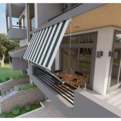 Tenda Da Sole A Caduta Con Bracci 300cm Telo Impermeabile Verde E Bianco Golisa -Vendite VIDAXL 80989175 3