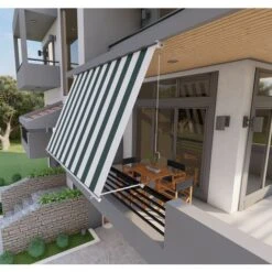 Tenda Da Sole A Caduta Con Bracci 300cm Telo Impermeabile Verde E Bianco Golisa -Vendite VIDAXL 80989175 4