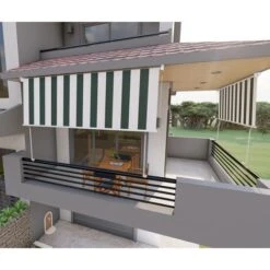 Tenda Da Sole A Caduta Con Bracci 300cm Telo Impermeabile Verde E Bianco Golisa -Vendite VIDAXL 80989175 5