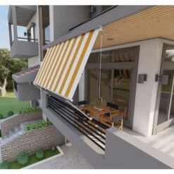 Tenda Da Sole A Caduta Con Bracci 250cm Telo Impermeabile Giallo E Bianco Golisa 7 Tenda Da Sole A Caduta Con Bracci 250cm Telo Impermeabile Giallo E Bianco Golisa -Vendite VIDAXL 80991108 3