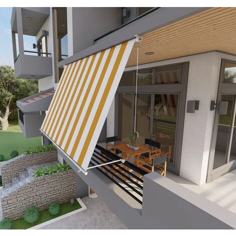 Tenda Da Sole A Caduta Con Bracci 250cm Telo Impermeabile Giallo E Bianco Golisa 4 Tenda Da Sole A Caduta Con Bracci 250cm Telo Impermeabile Giallo E Bianco Golisa - immagine 4