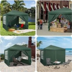 WOLTU Gazebo Da Giardino Richiudibile 3x3m Gazebo Da Esterno In Ferro Regolabile In Altezza Tendone Pieghevole Con Telo Impermeabile. Protezione Solare. Facile Da Montare Verde -Vendite VIDAXL 85580582 3
